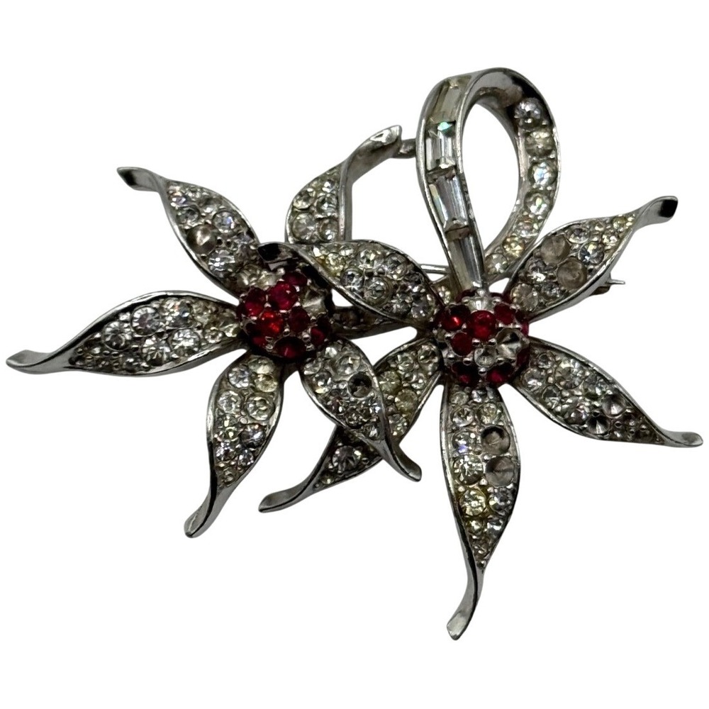 Vintage Boucher Flower Brooch Rhinestone Silver Tone Floral Pin Signed AS IS